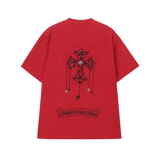 Chrome Hearts Red Gothic Cross Patch T-Shirt