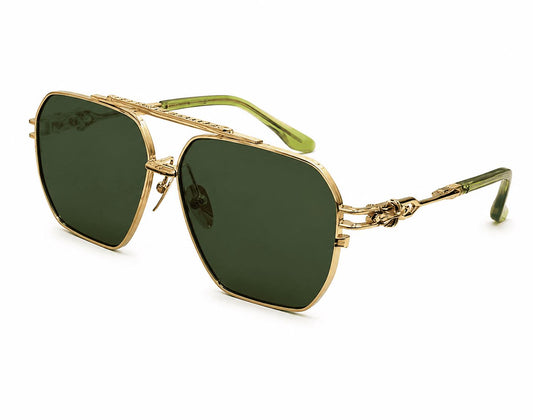 Chrome Hearts Gold Hexagon Green Lens Sunglasses