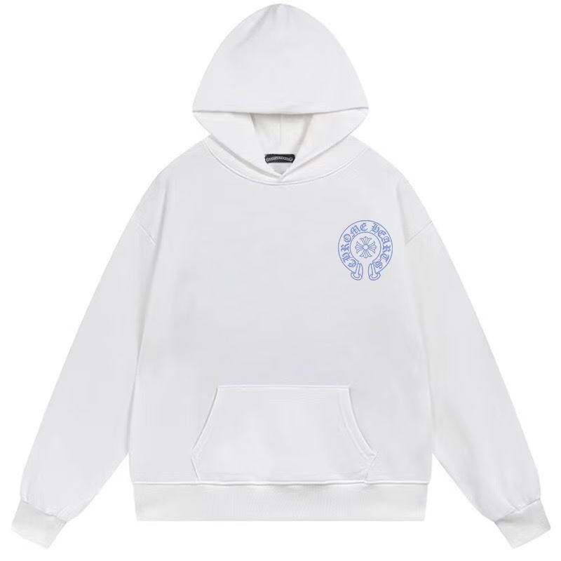 Chrome Hearts Blue Horseshoe Logo White Hoodie