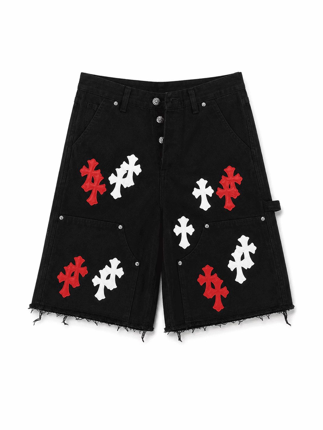 Chrome Hearts Red & White Cross Denim Shorts