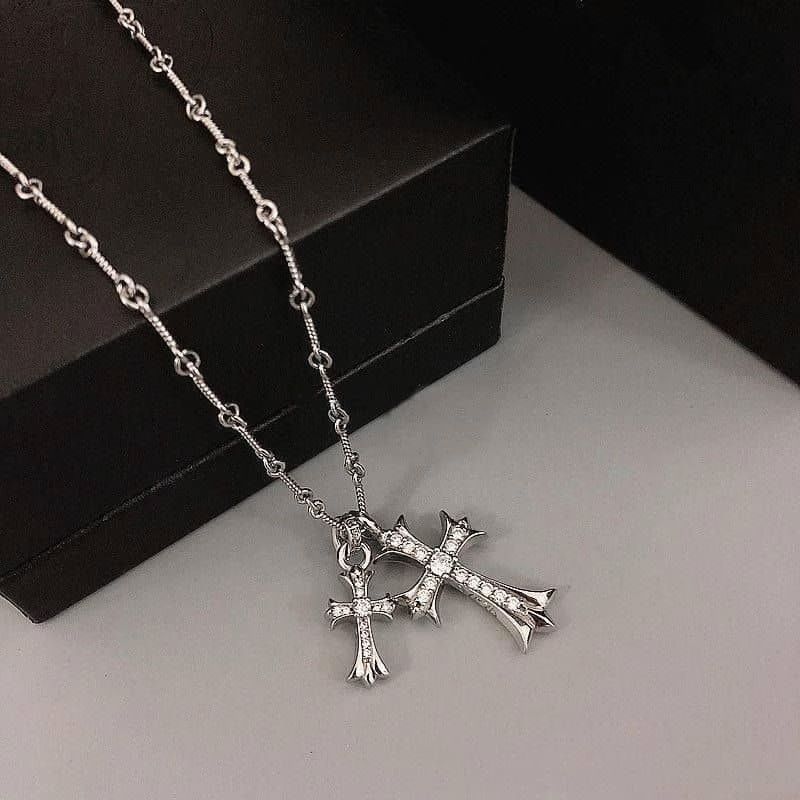 Chrome Hearts Double Cross Crystal Necklace