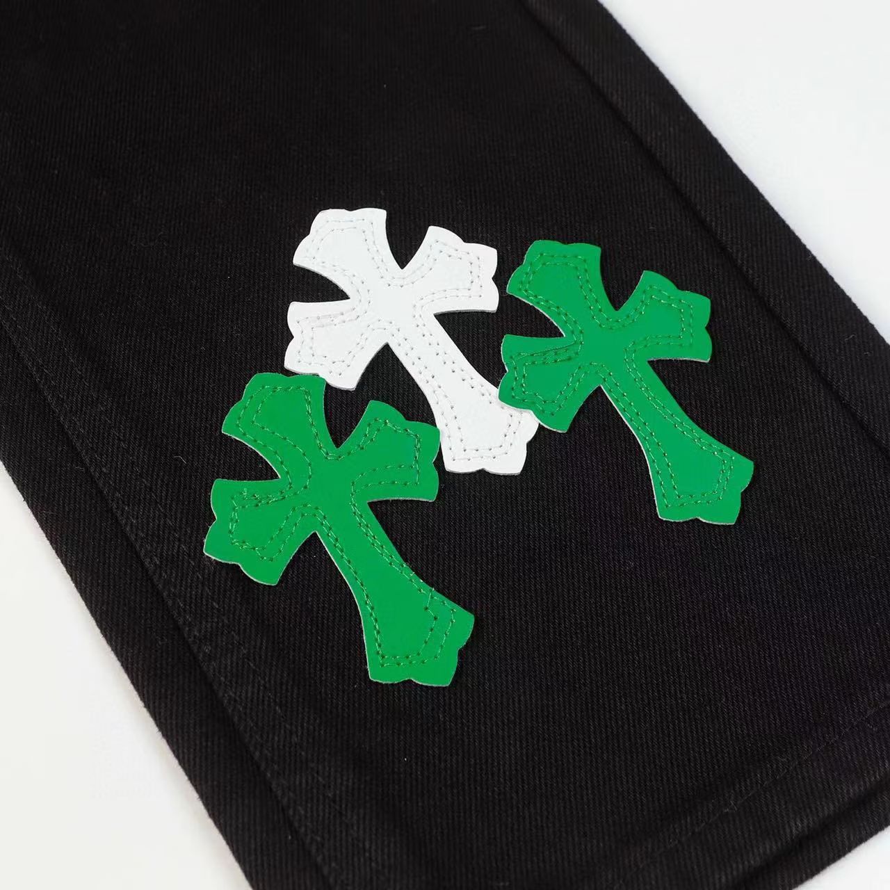 Chrome Hearts Cross Green & White Patch Jeans