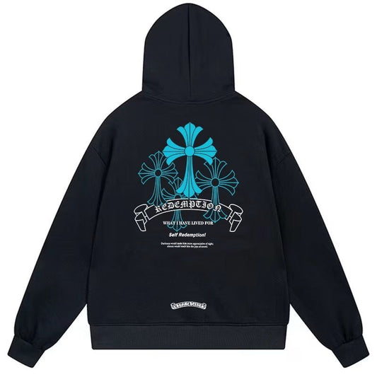 Chrome Hearts Blue Triple Cross Hoodie Black