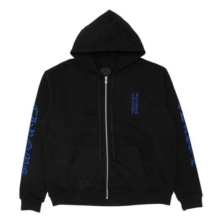 Chrome Hearts Vertical Logo Zip Up Hoodie Black Blue