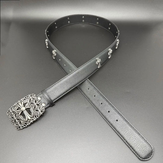 Chrome Hearts Floral Cross Oval Buckle Belt Black