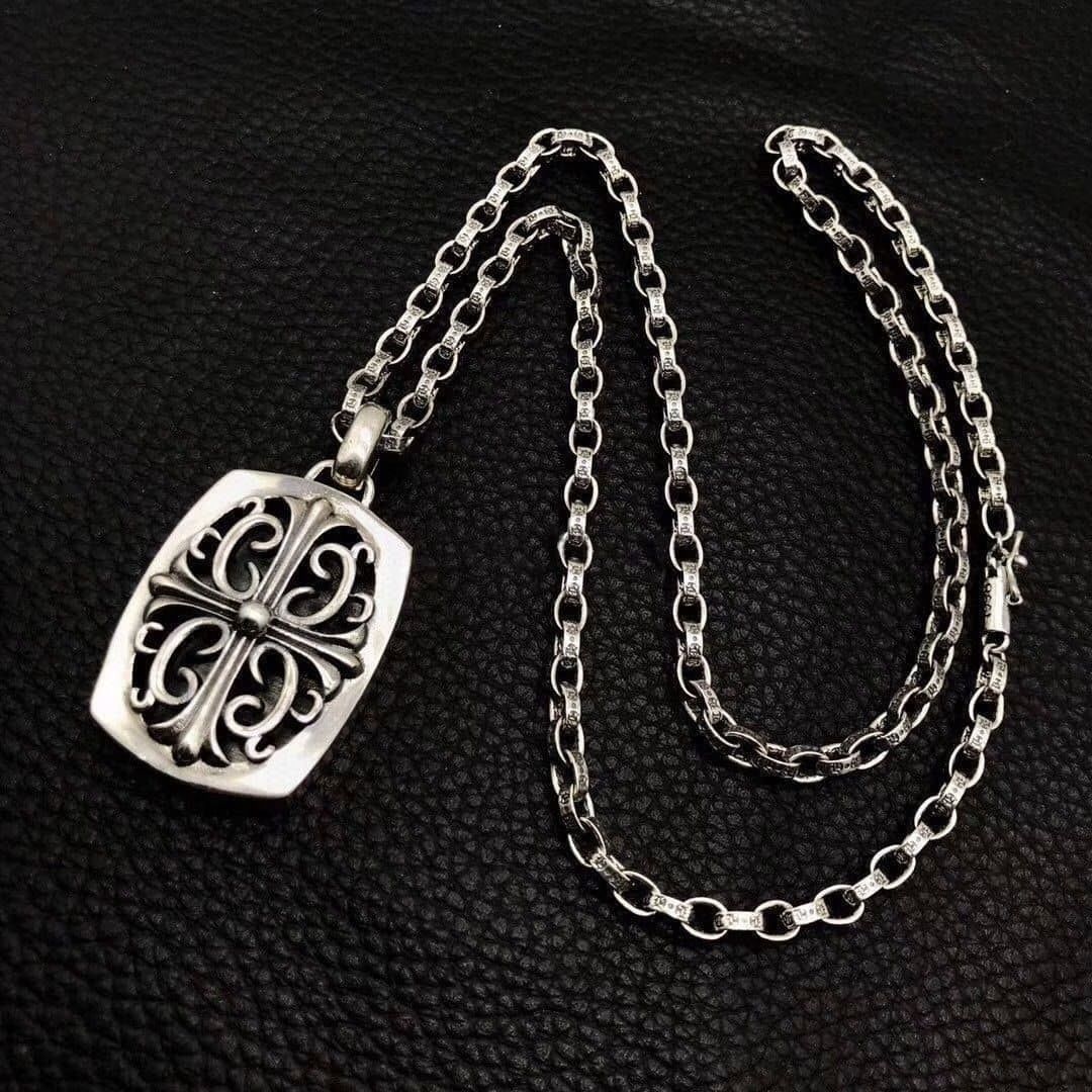 Chrome Hearts Floral Cross Dog Tag Necklace