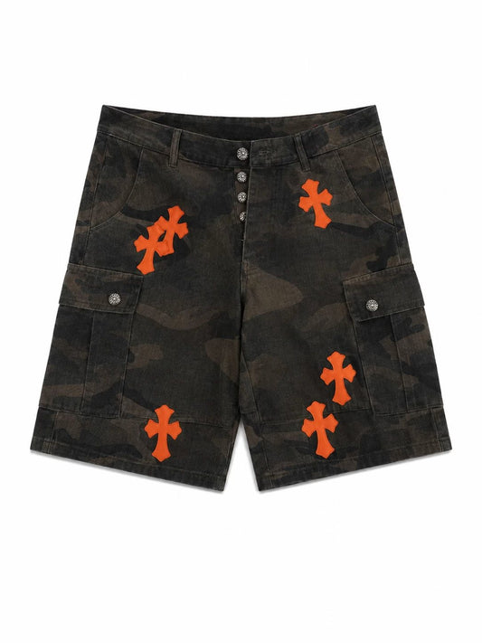 Chrome Hearts Orange Cross Camo Cargo Shorts