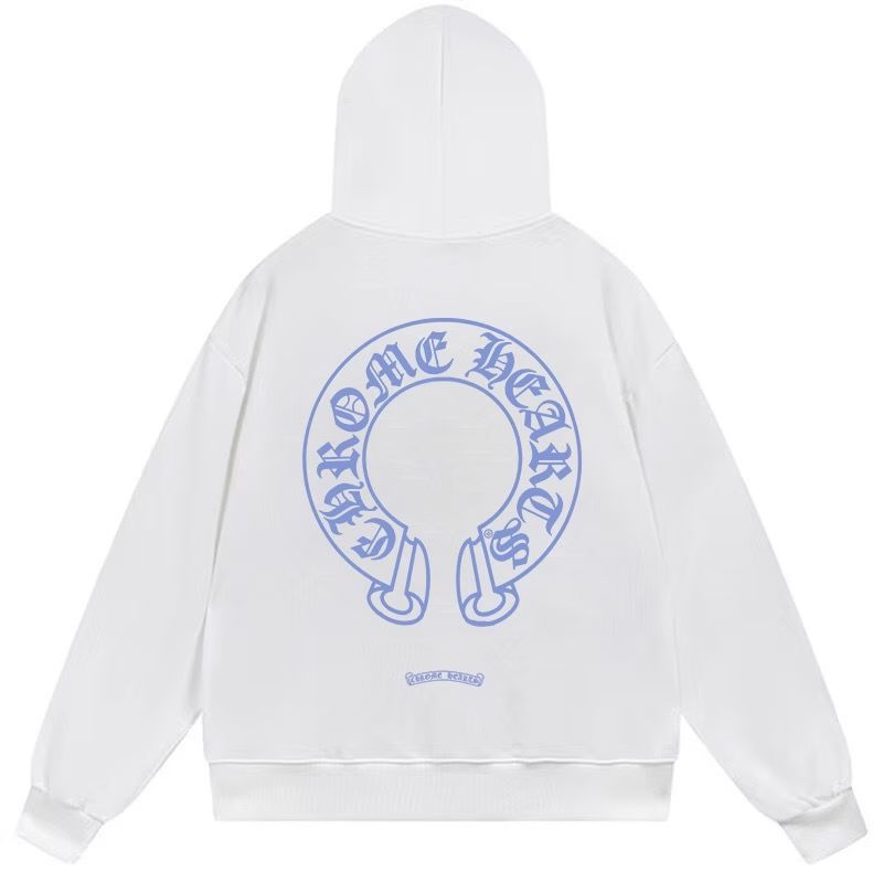 Chrome Hearts Blue Horseshoe Logo White Hoodie