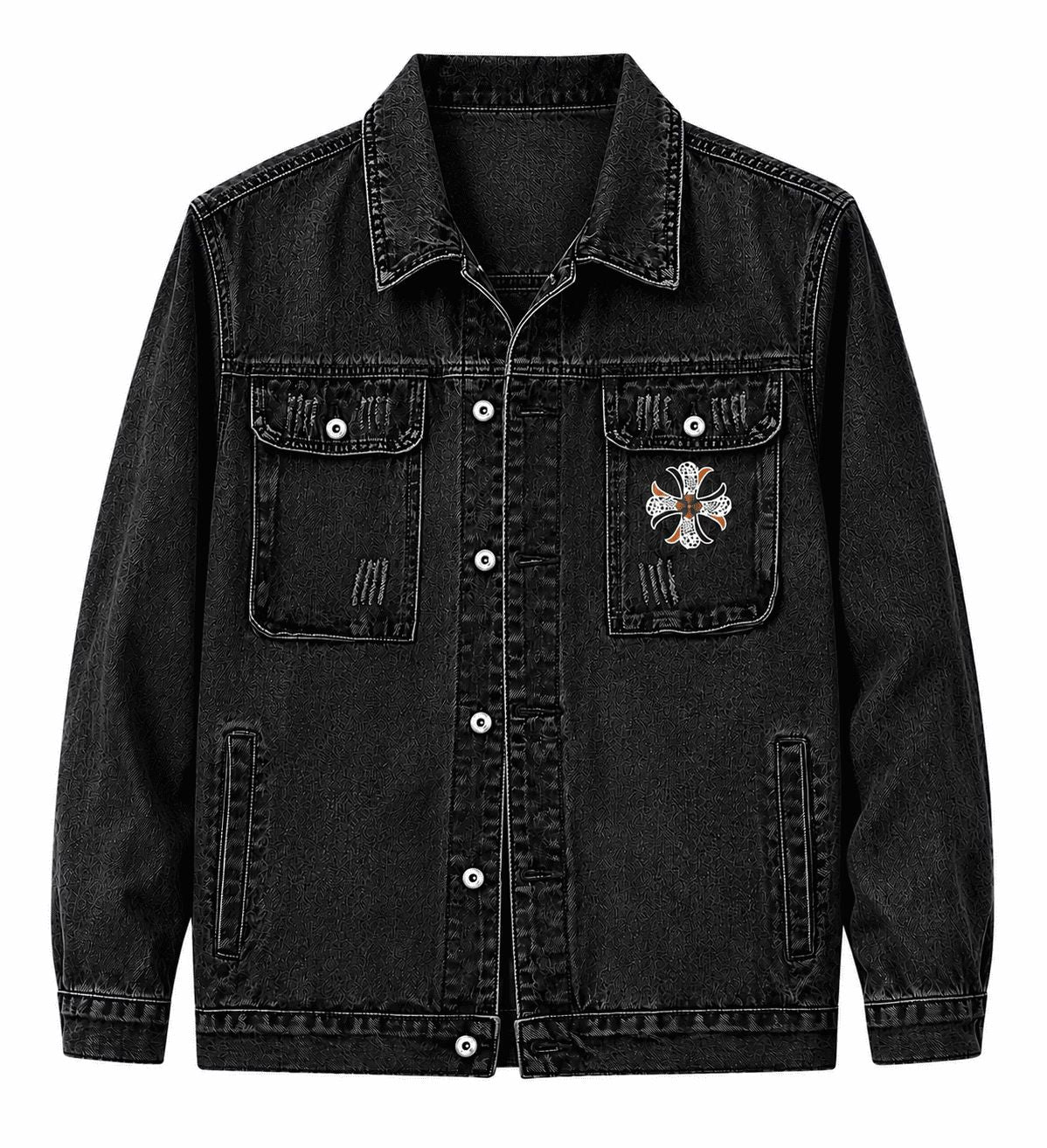 Chrome Hearts Black Orange Cross Denim Jacket