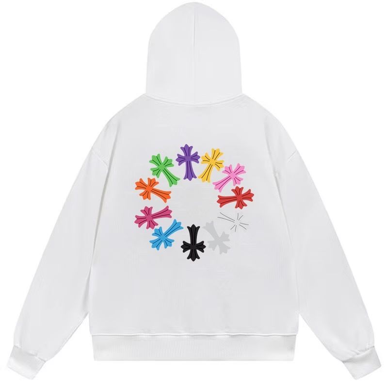 Chrome Hearts Multi Color Cross Graphic White Hoodie
