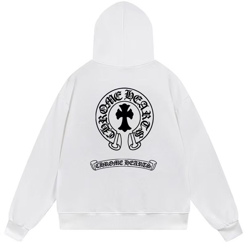 Chrome Hearts Horseshoe Cross Logo White Hoodie