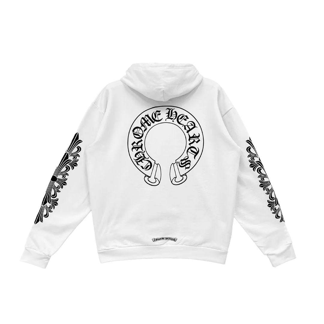 White Floral Horseshoe Zip-up Hoodie