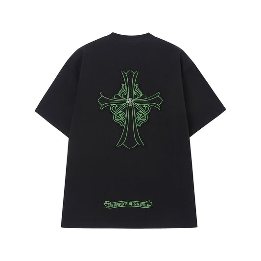 Chrome Hearts Black Green Cross Embroidered T-Shirt