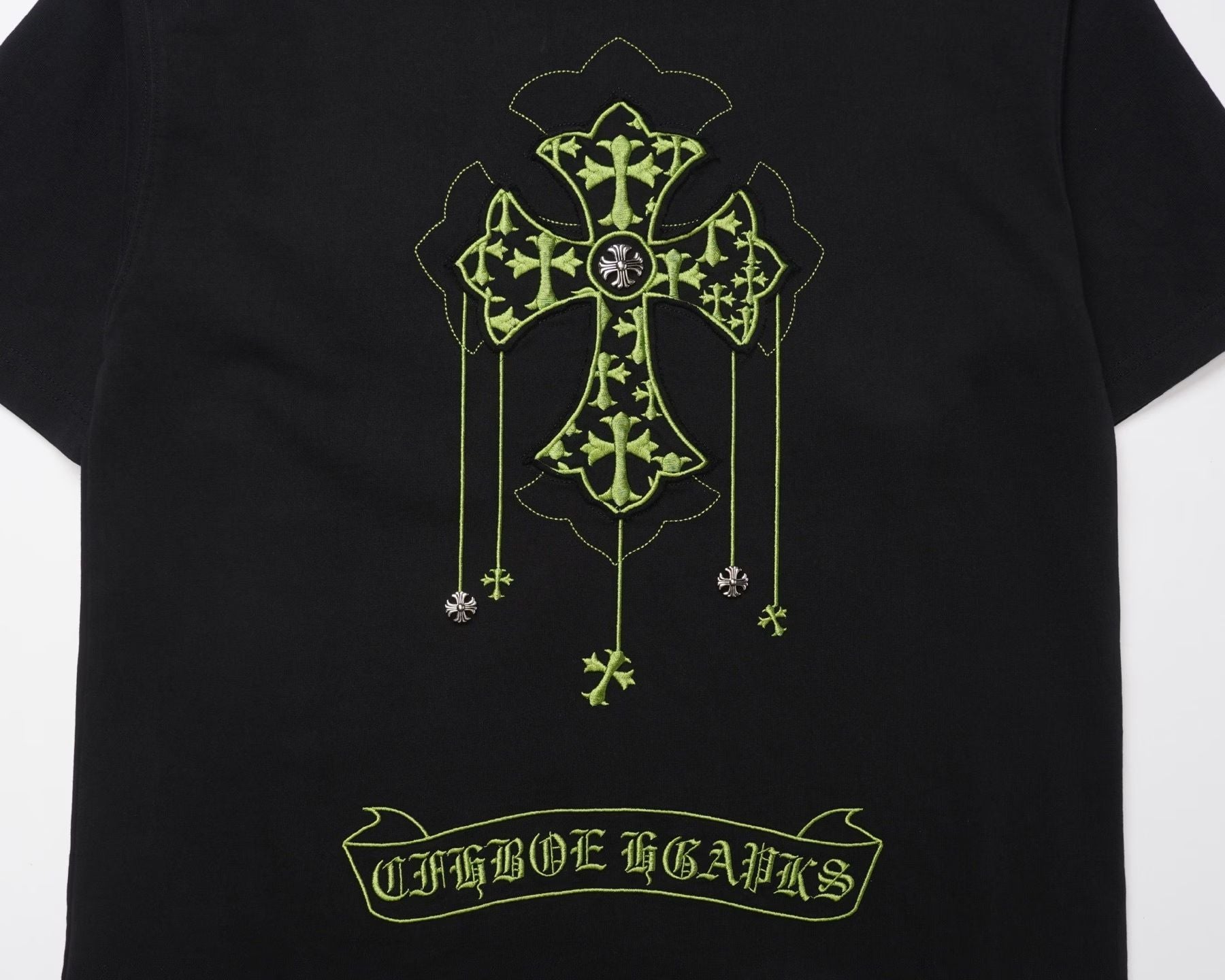 Chrome Hearts Black Green Gothic Cross T-Shirt