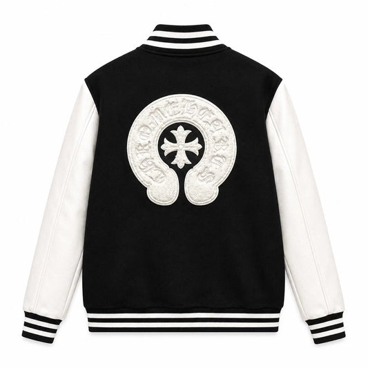 Chrome Hearts Black & White Horseshoe Varsity Jacket