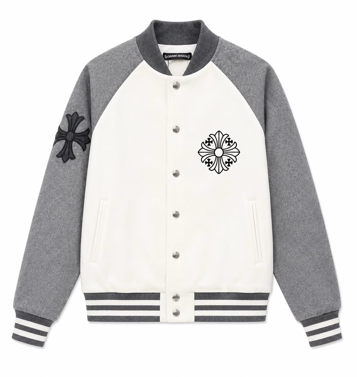 Chrome Hearts Grey & White Wool Varsity Jacket