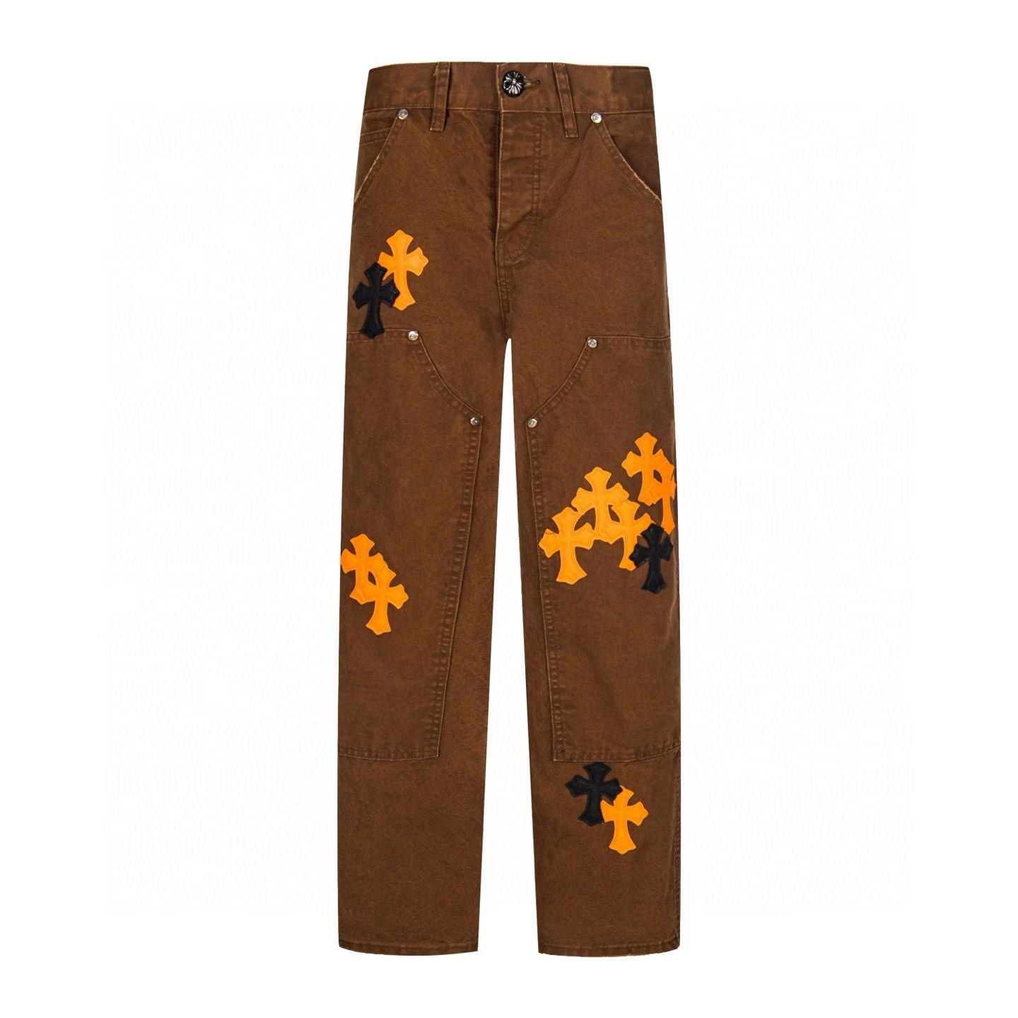 Chrome Hearts Brown Cross Patchwork Jeans