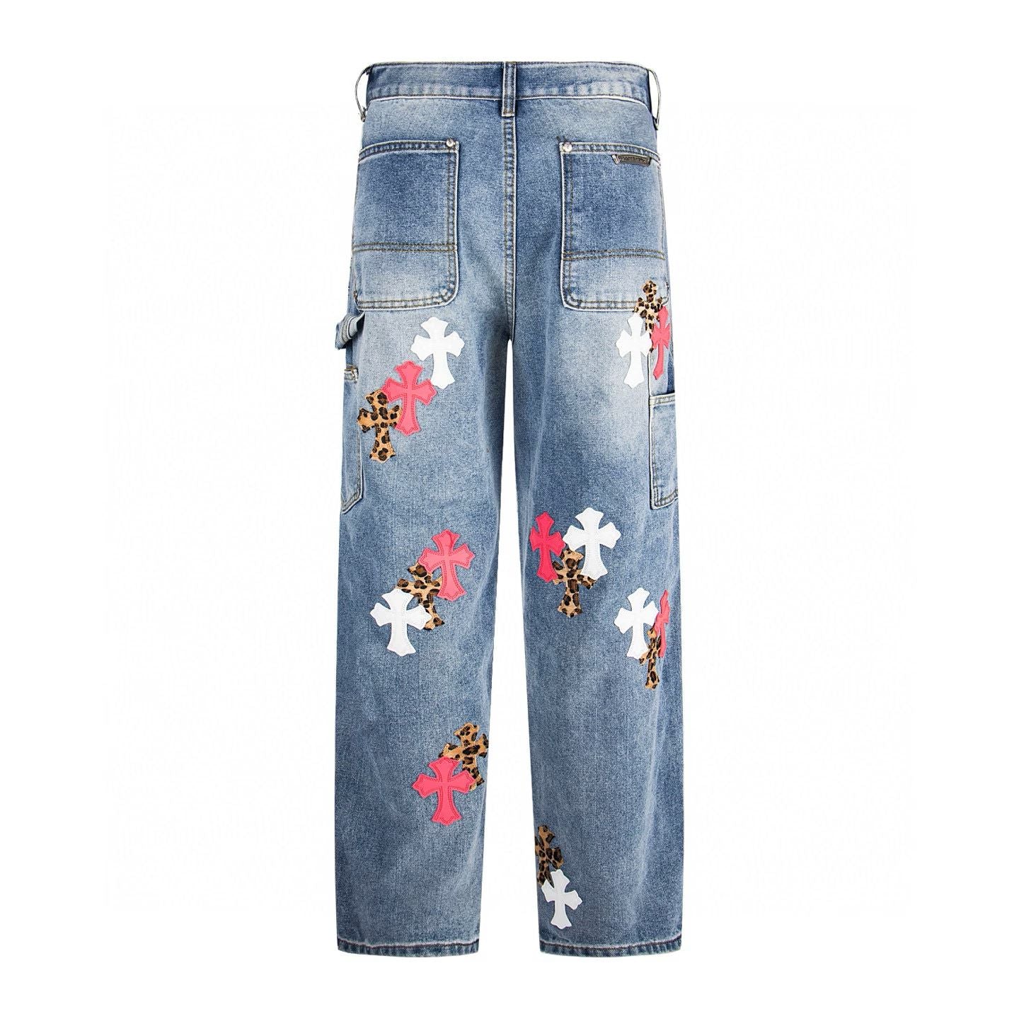 Chrome Hearts Pink Cross Patchwork Jeans