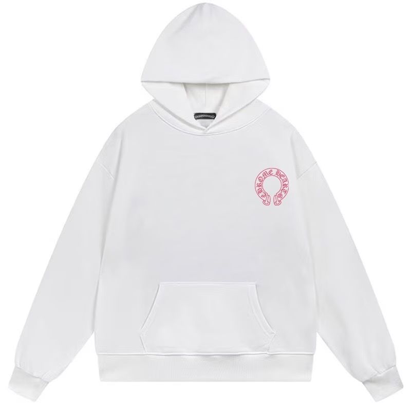 Chrome Hearts Pink Horseshoe Logo White Hoodie